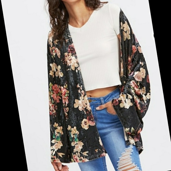 Crushed Velvet Floral Kimono - Picture 5 of 7